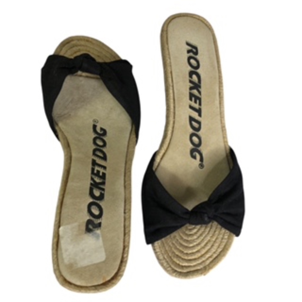 NWOT Rocketdog Sandals Black Fabric with Rope Trim 2" Heel Size 8 - Picture 2 of 6